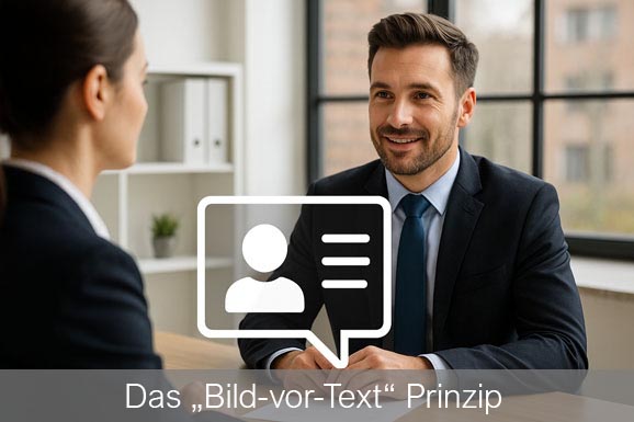 Mann im Anzug, sitz vor HR-Managerin - das Bild vor Text Prinzip in der Outplacement Beratung
